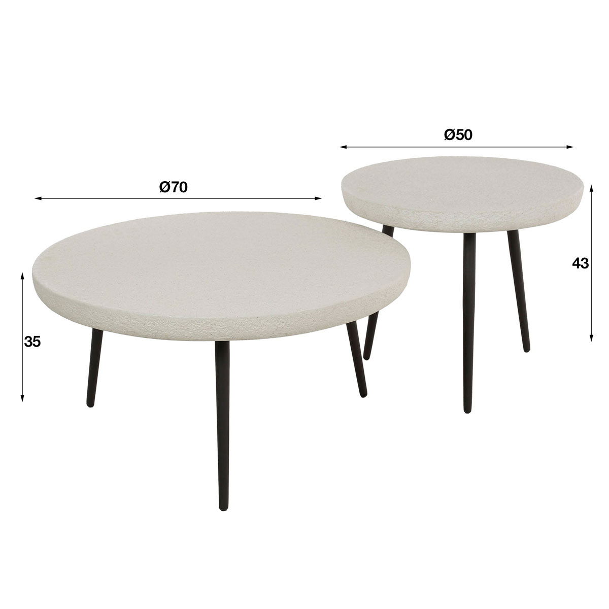 2er Set Couchtisch Coast Stone Marmorverbundstoff Metall Tischset
