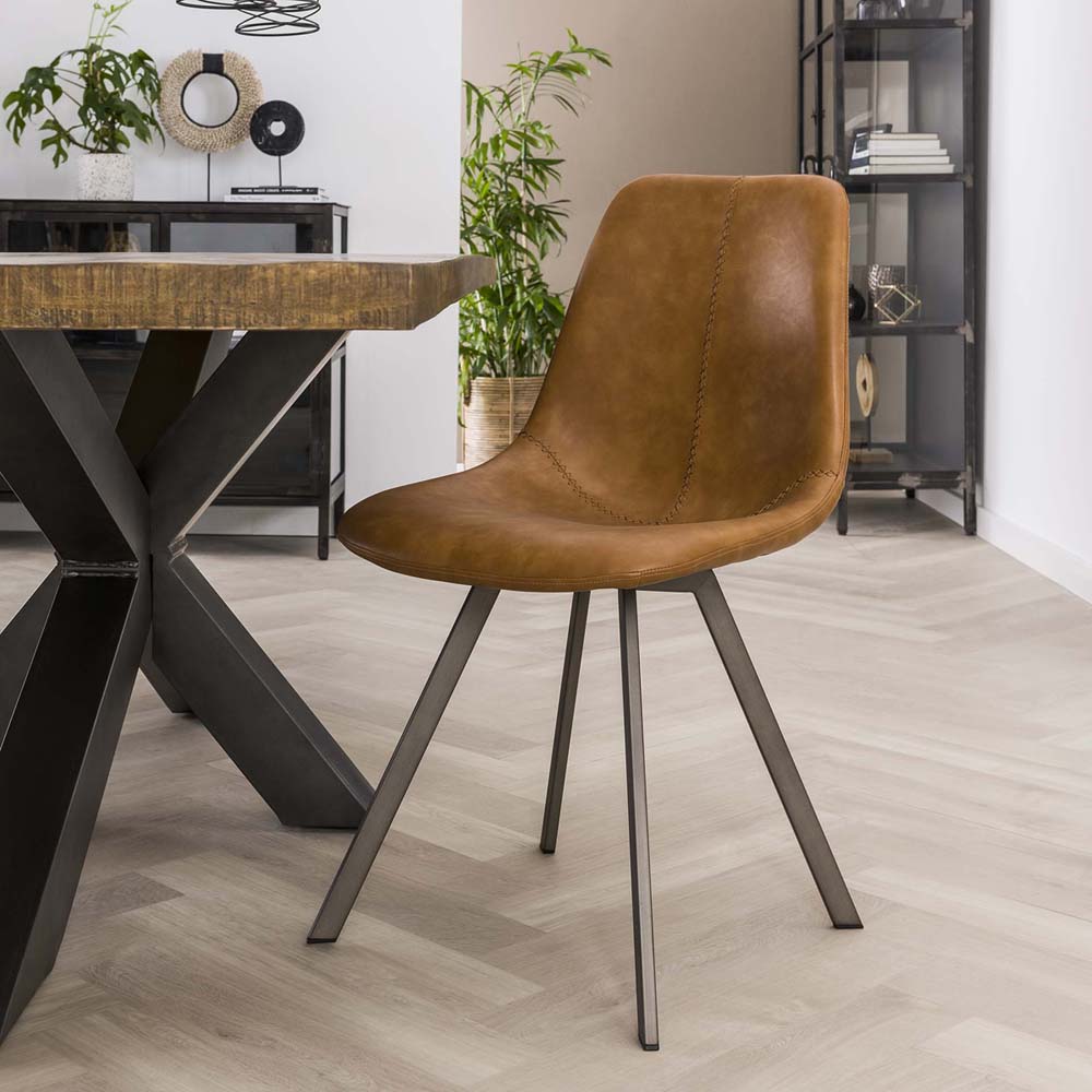 Esstischstuhl SADDLE Kunstleder braun Vierfußstuhl Stuhl Dinnerstuhl Esszimmerstuhl