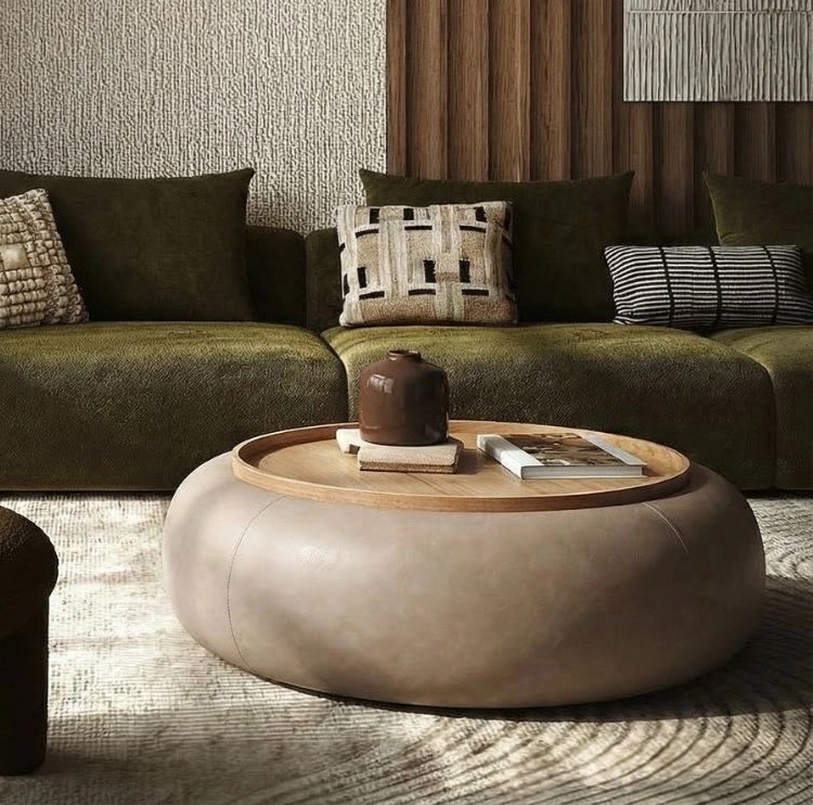 Couchtisch MOVANI Taupe Natur Rund mit Stauraum Ø 102 cm 