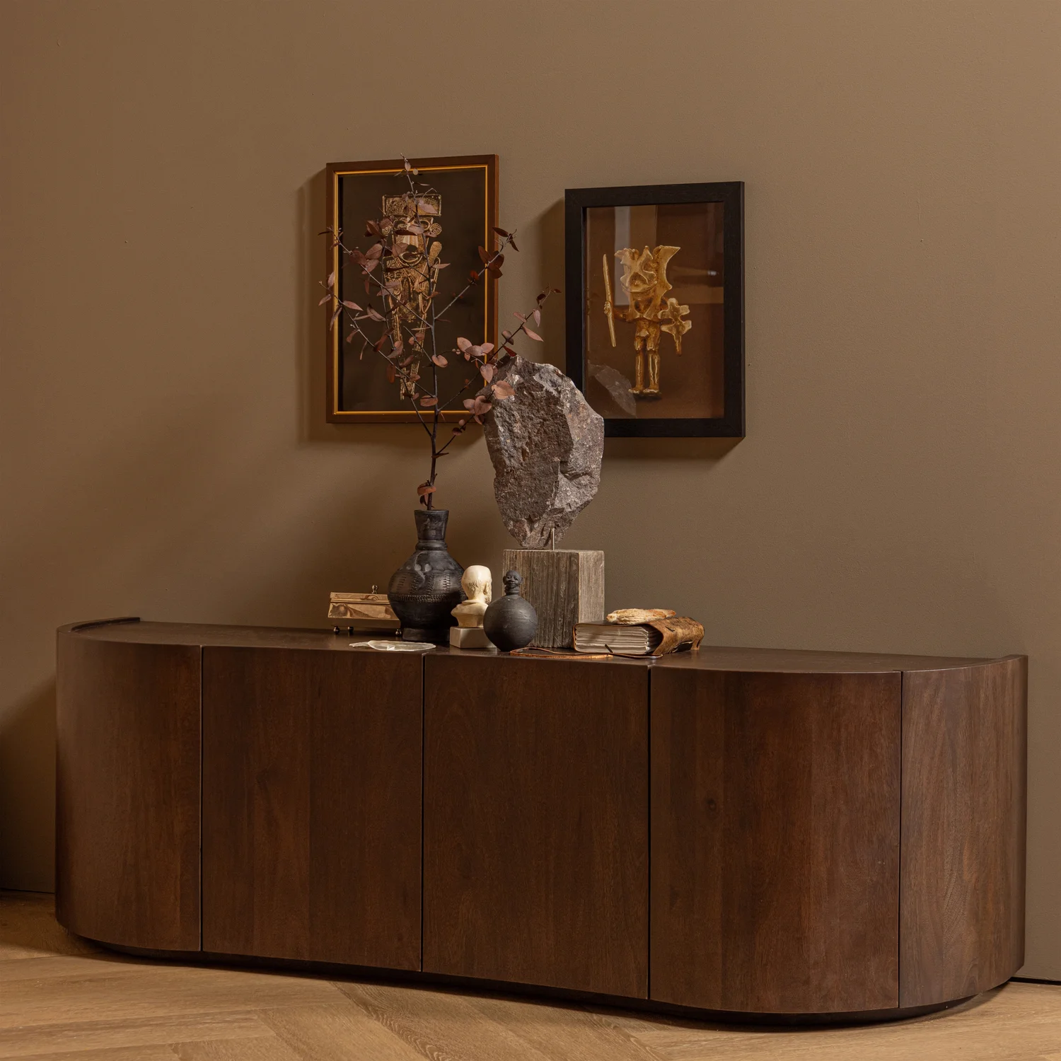 Sideboard SENSE 160 cm mit 4 Türen Mangoholz dunkelbraun Kommode