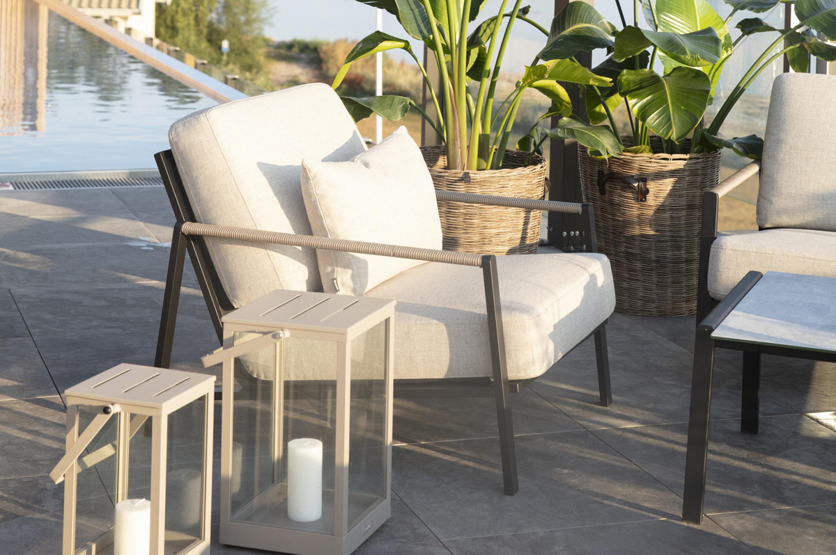 Garten Loungegruppe LYRA aus Edelstahl schwarz incl Sitzkissen