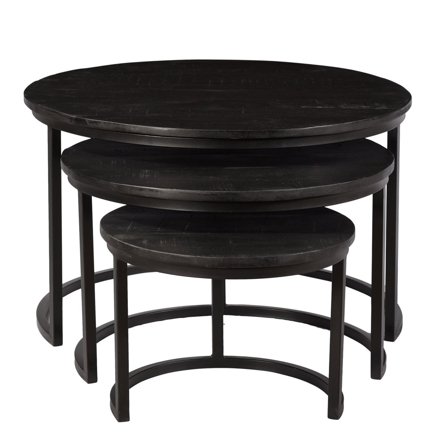 3er Set Couchtisch rund Jerrel Kala Mangoholz schwarz