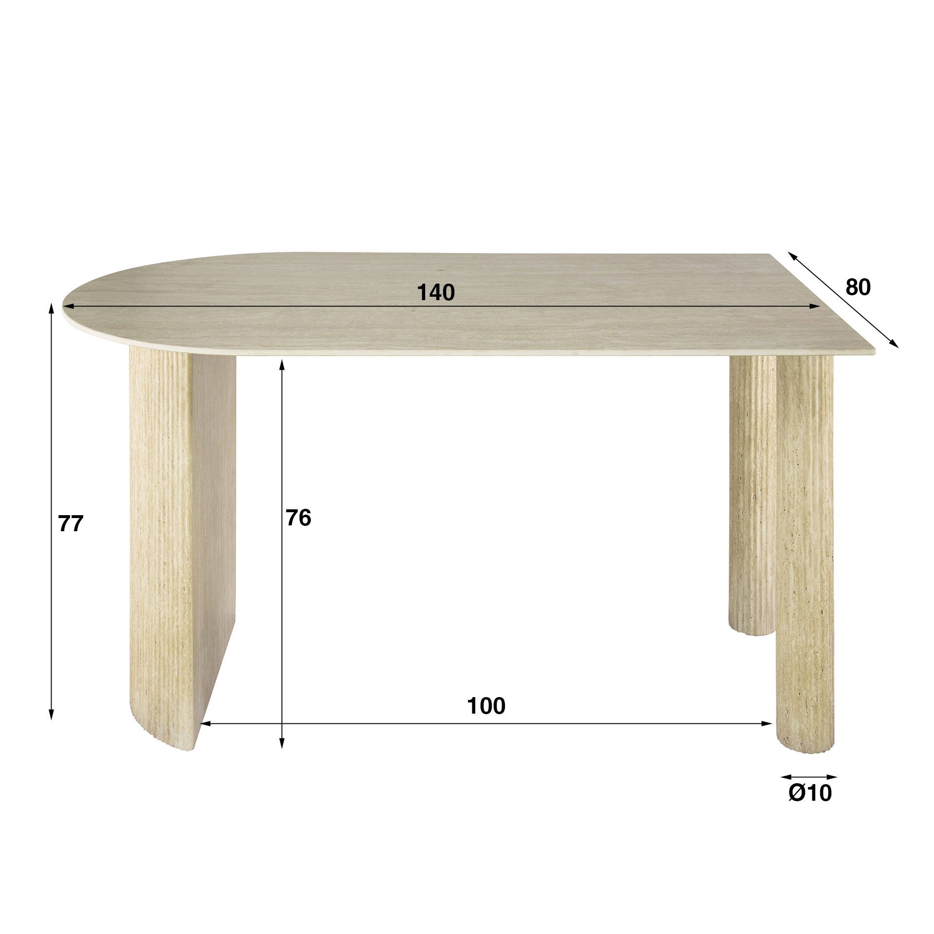 Esstisch VERONA 140 x 80 cm platzsparend Keramikplatte Travertinoptik halboval Wandtisch