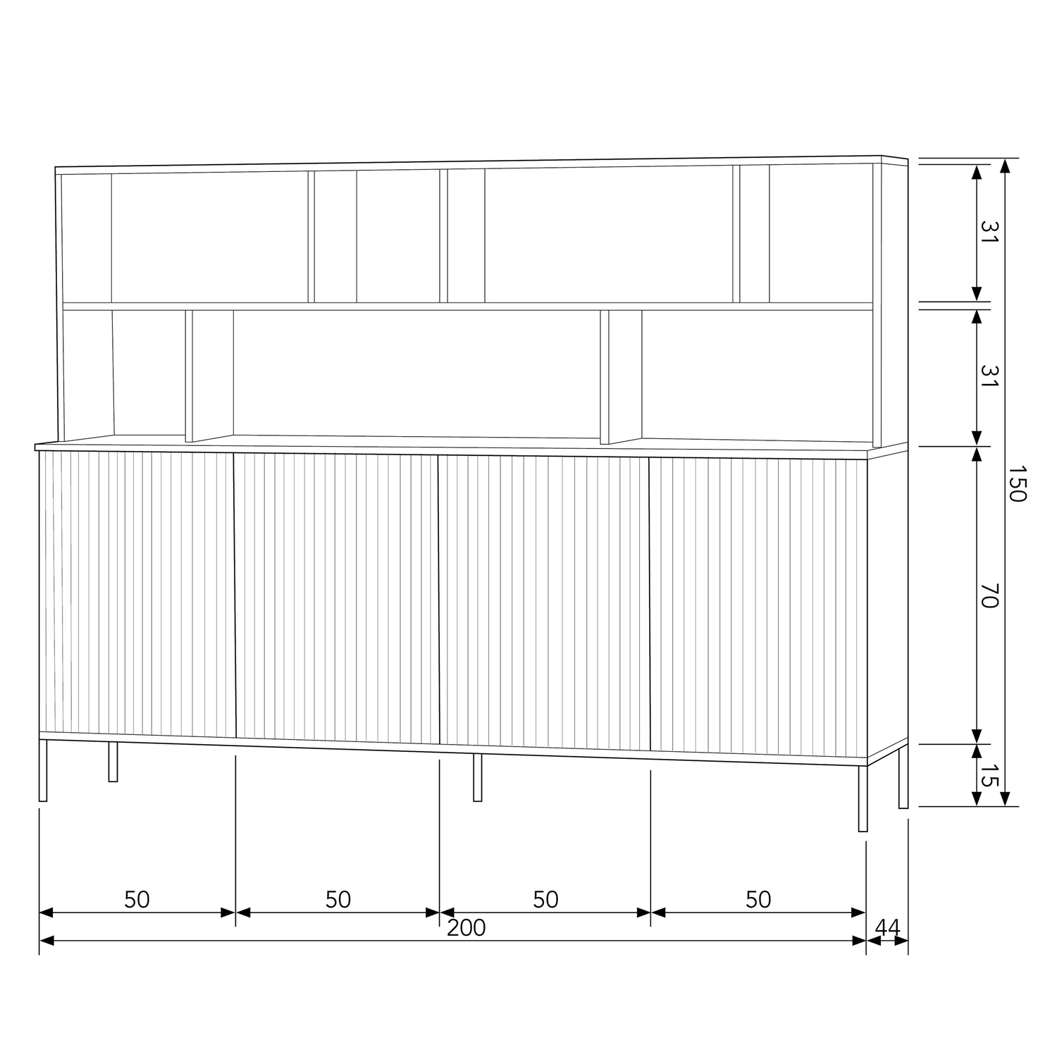Wandschrank New Gravure 200 cm Kiefer schwarz
