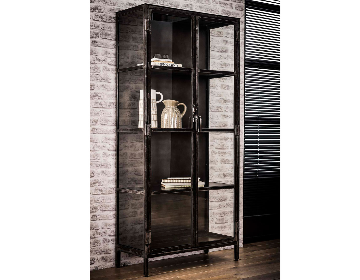 Industrie Glas Vitrine GUNS H 190 cm Metall schwarz
