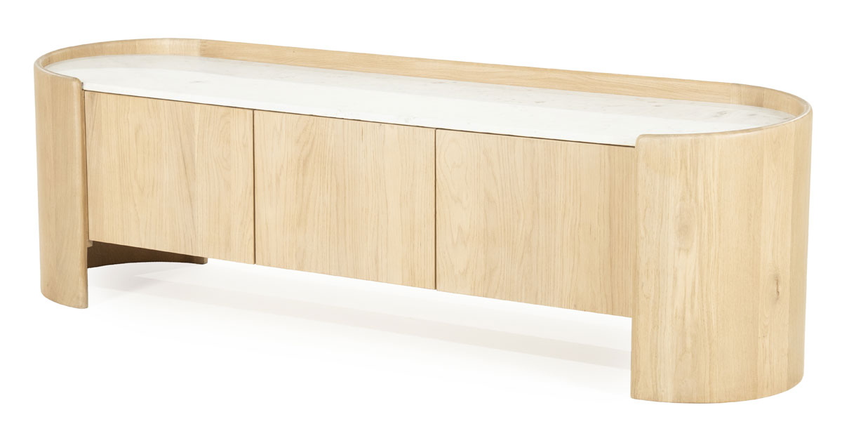 TV Möbel Lowboard Don 165 cm Eiche hell Marmor