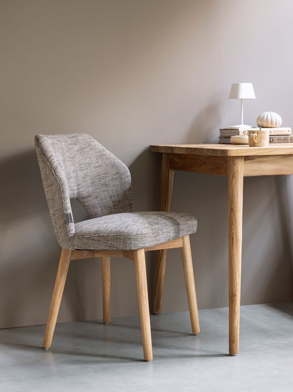 Esszimmerstuhl Blossom Stoff braun Eichenholz Vierfußstuhl