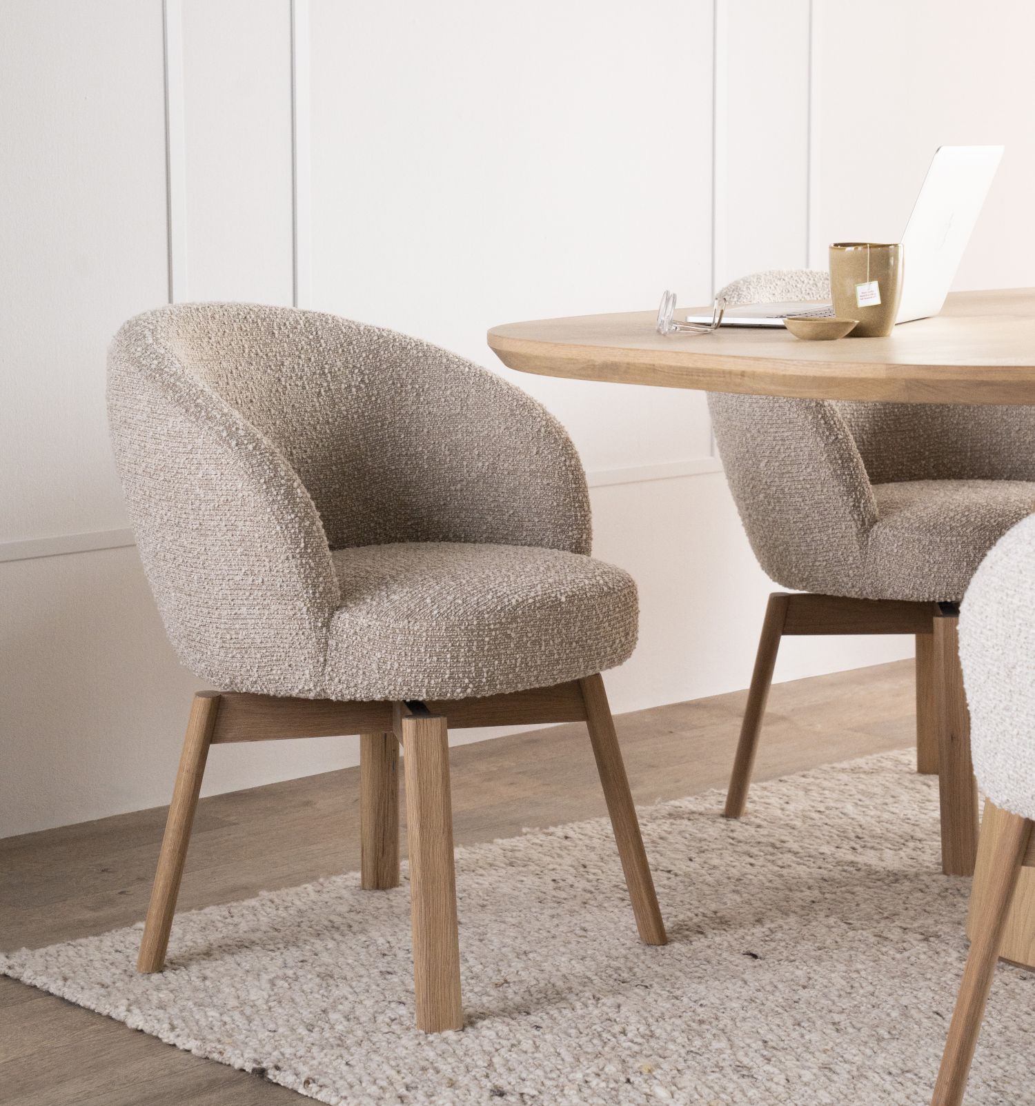 Esszimmerstuhl drehbar Livia Drehstuhl Eichenholz Stoff taupe