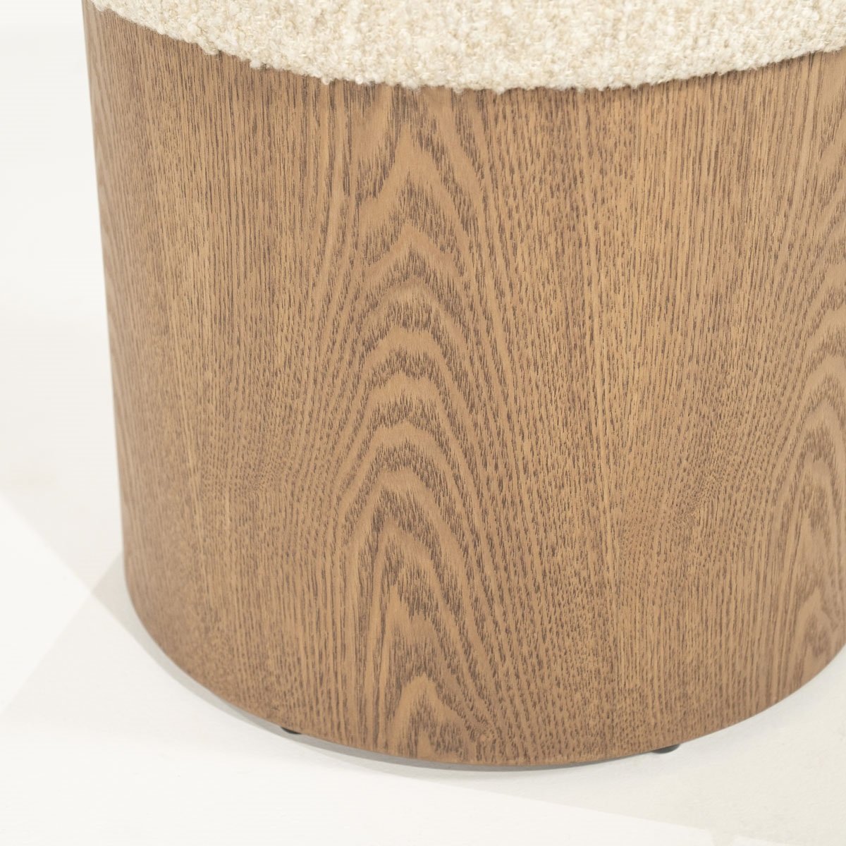 Pouf George Ø 39 cm Esche Furnier Flou Stoff beige Hocker Sitzhocker