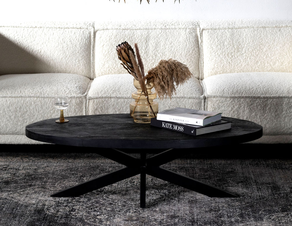 Couchtisch Madison oval 130 x 70 cm Mangoholz schwarz