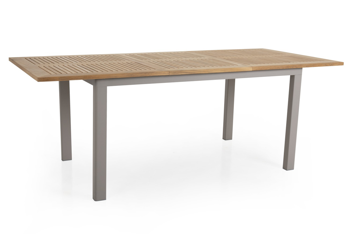 ALEOS Gartentisch Trinidad – Aluminium Glas Teakholz – Ausziehbar Von 110 Auf 150 Cm – Quadratisch 150x150 Cm – Elegantes Design Mit Synchroner Ausziehautomatik – Für Bis Zu 8 Personen