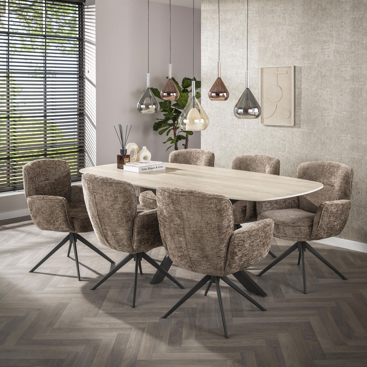 Armlehnstuhl LORENZO drehbar Chenille Stoff champagner