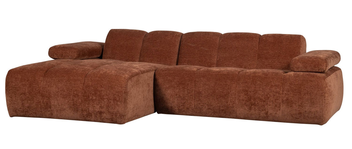 woood Chaiselongue Sofa MOJO links gerippter Stoff rostbraun