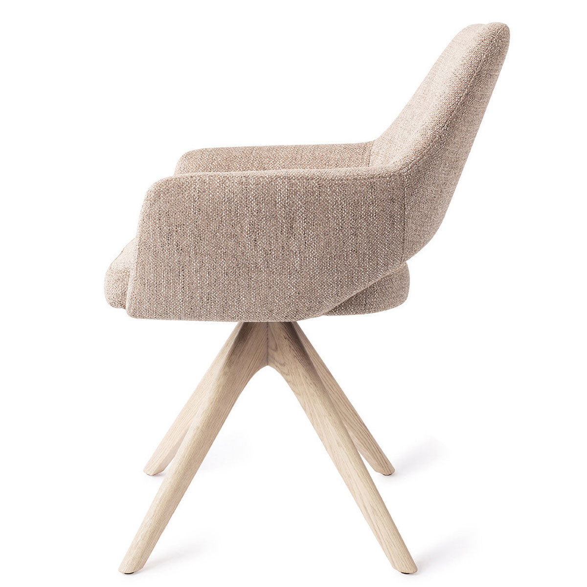 Esszimmerstuhl YANAI drehbar – Beige mit Gestell in Eiche gebleicht