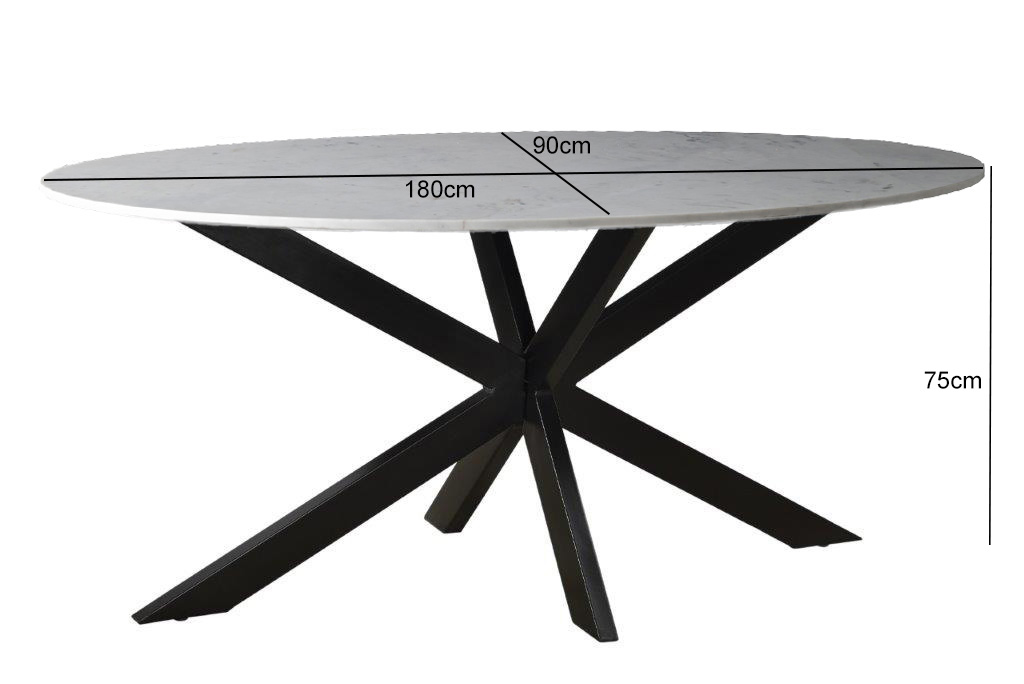 Esstisch Spider 180 x 90 cm Marmor weiß  