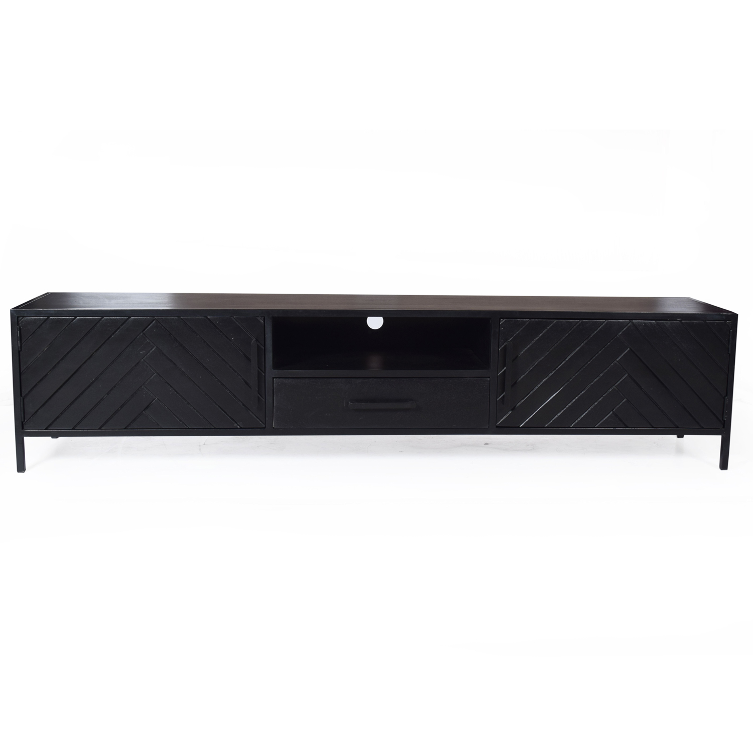 TV Lowboard Möbel York 200 cm Mangoholz Fischgräte schwarz