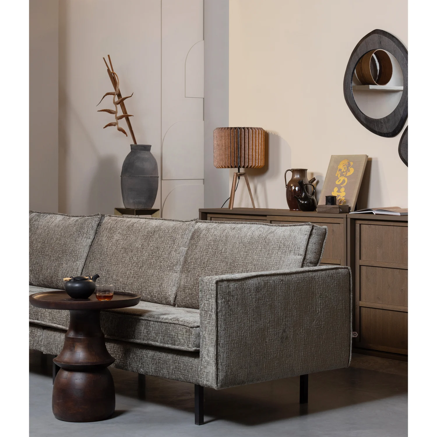 Beistelltisch BROAD Ø 50 cm Mangoholz dunkelbraun Couchtisch Anstelltisch