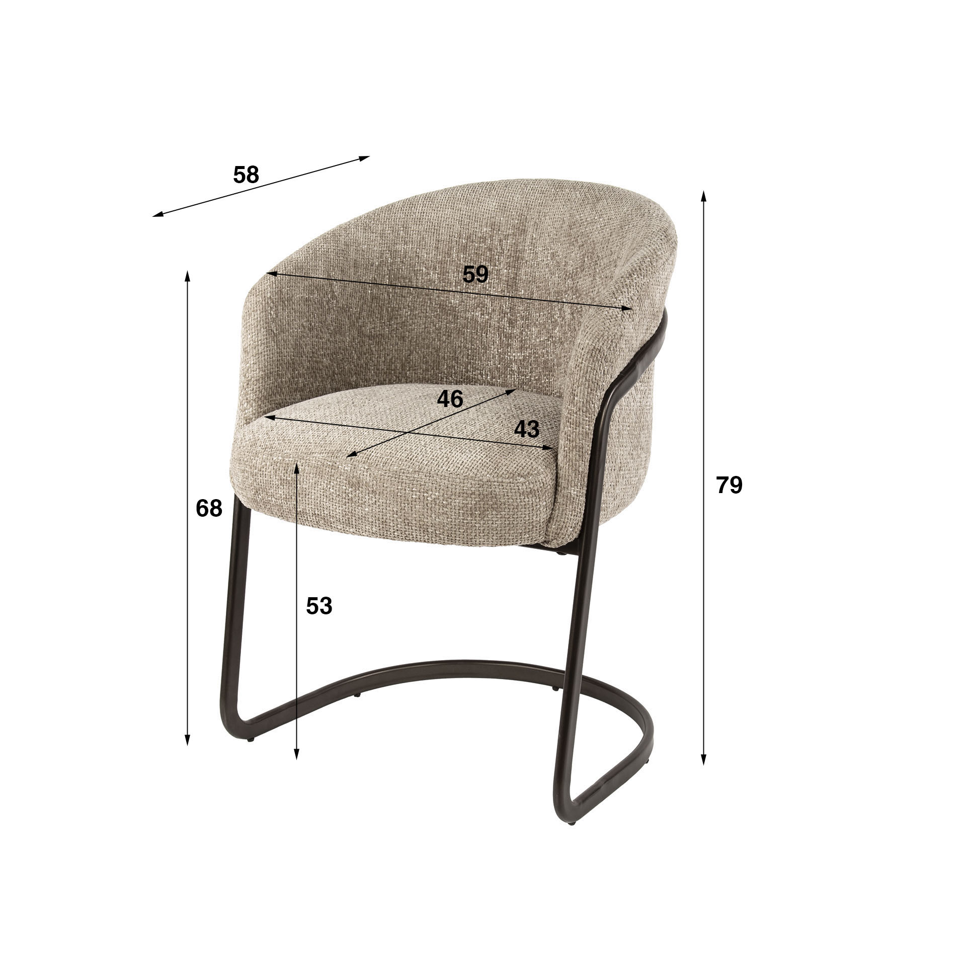 2er Set Freischwinger Stuhl MAYA Chenille Stoff sand