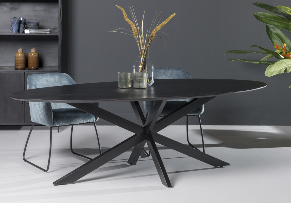 Esstisch 240 x 110 cm oval Akazie schwarz