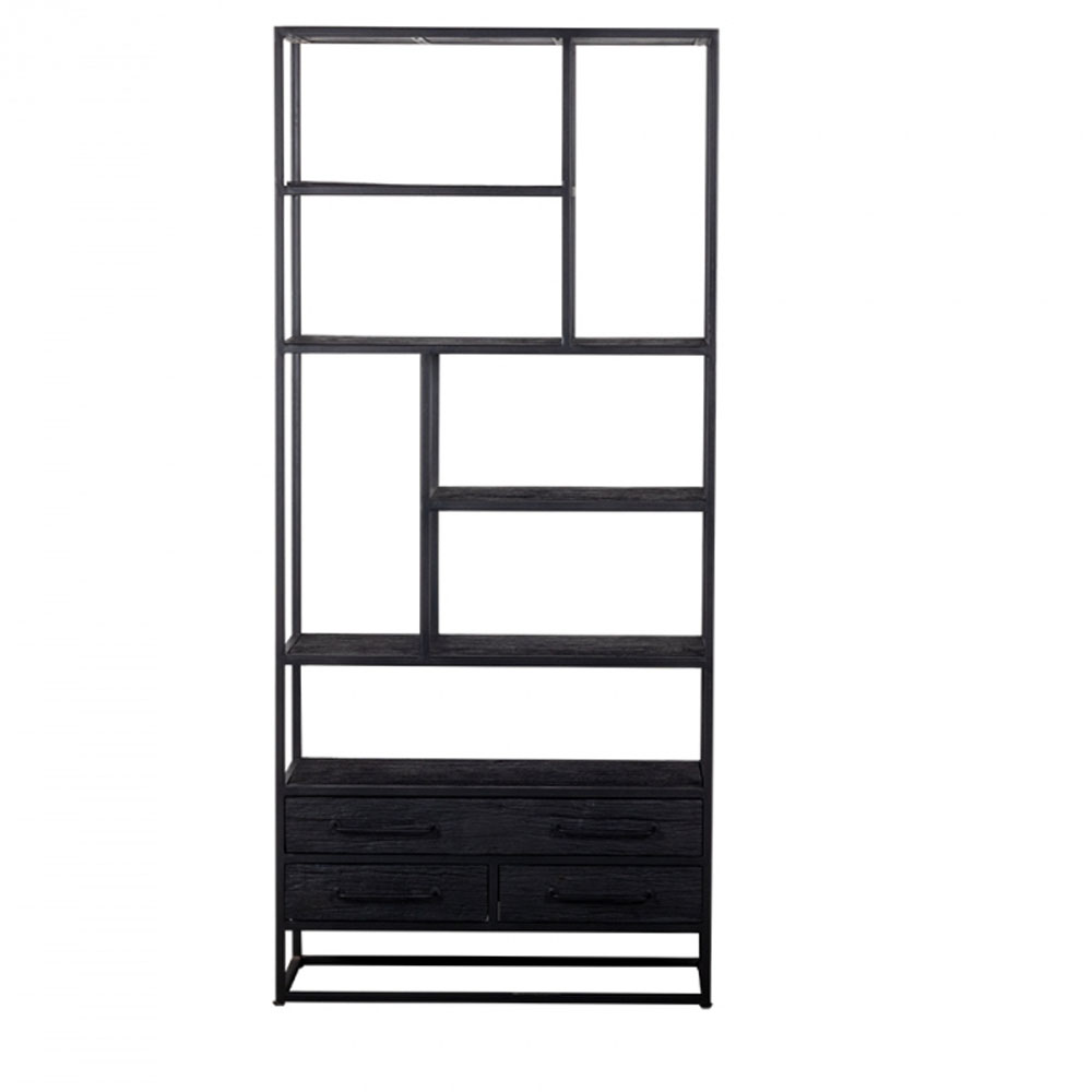 Industrie Regal Schrank BLAKE B 90 cm Metall Mangoholz schwarz