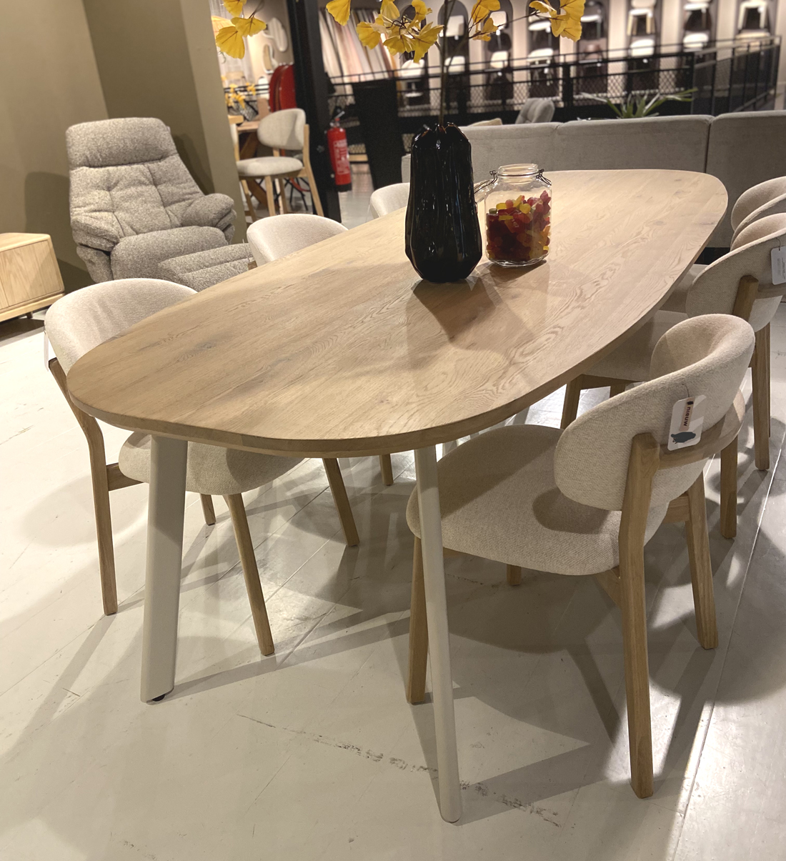 Esszimmerstuhl Stuhl MICKY Stoffbezug beige Beine Eiche