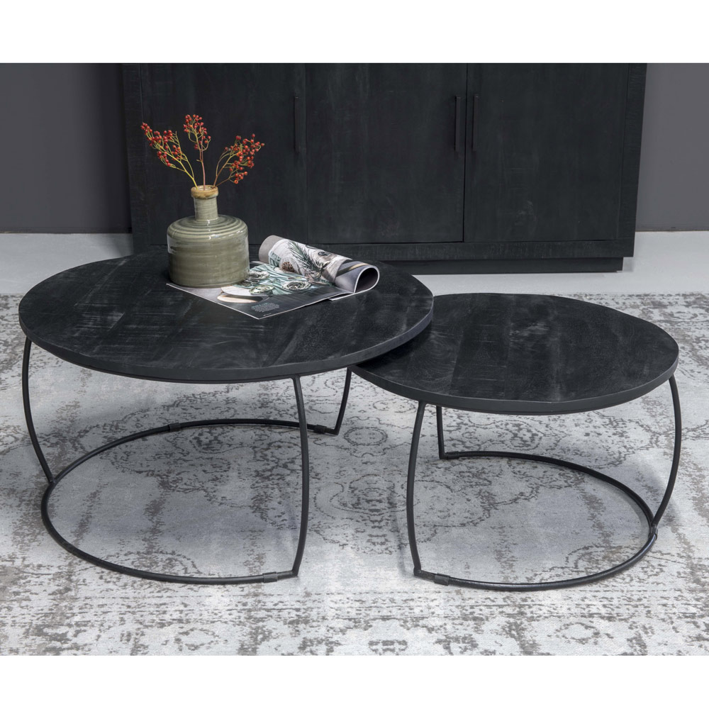 2er Set Couchtisch Emma Mangoholz Metall schwarz
