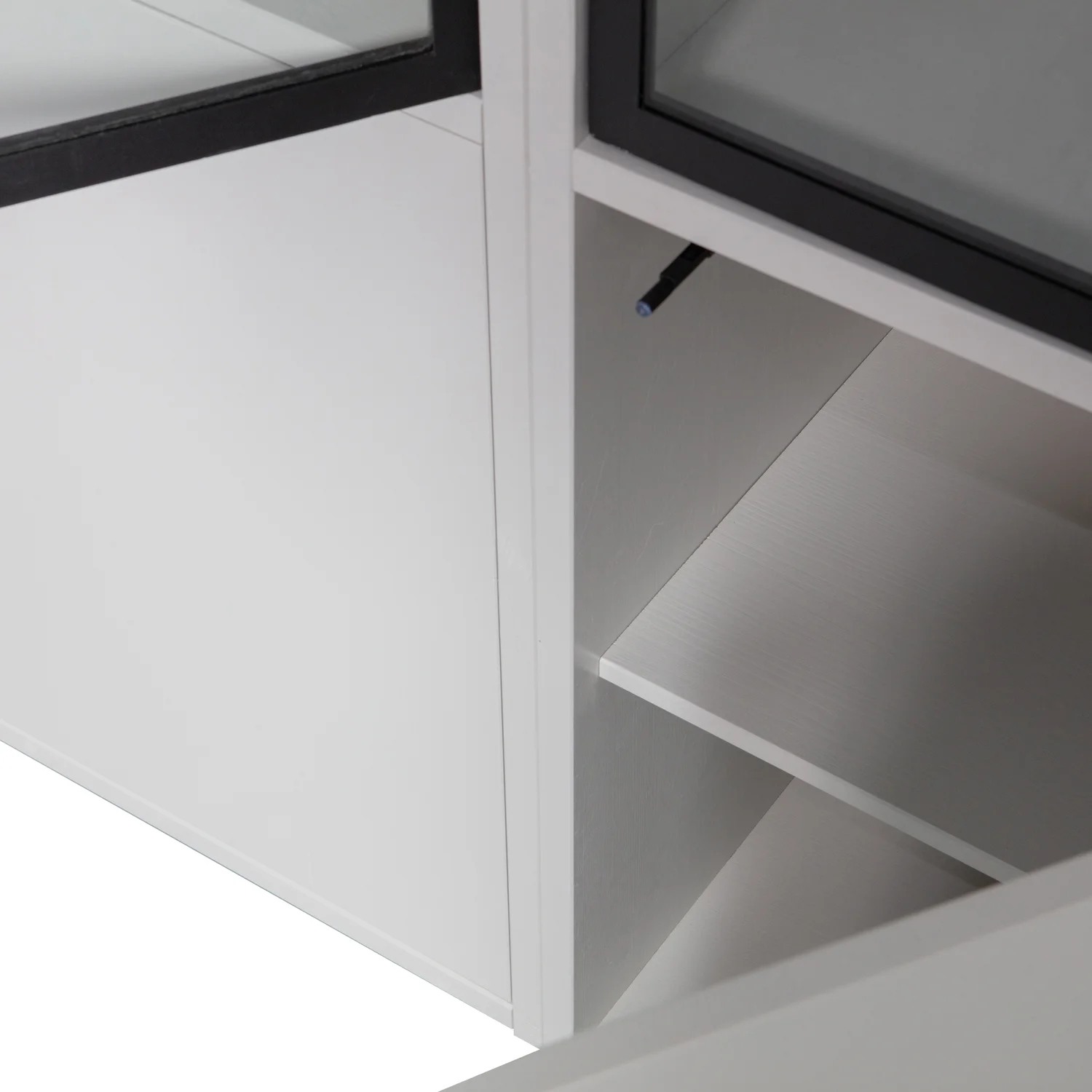 Vitrine Schrank BASIC 4-türig Kiefer Massivholz nebelgrau Aufbewahrungsschrank