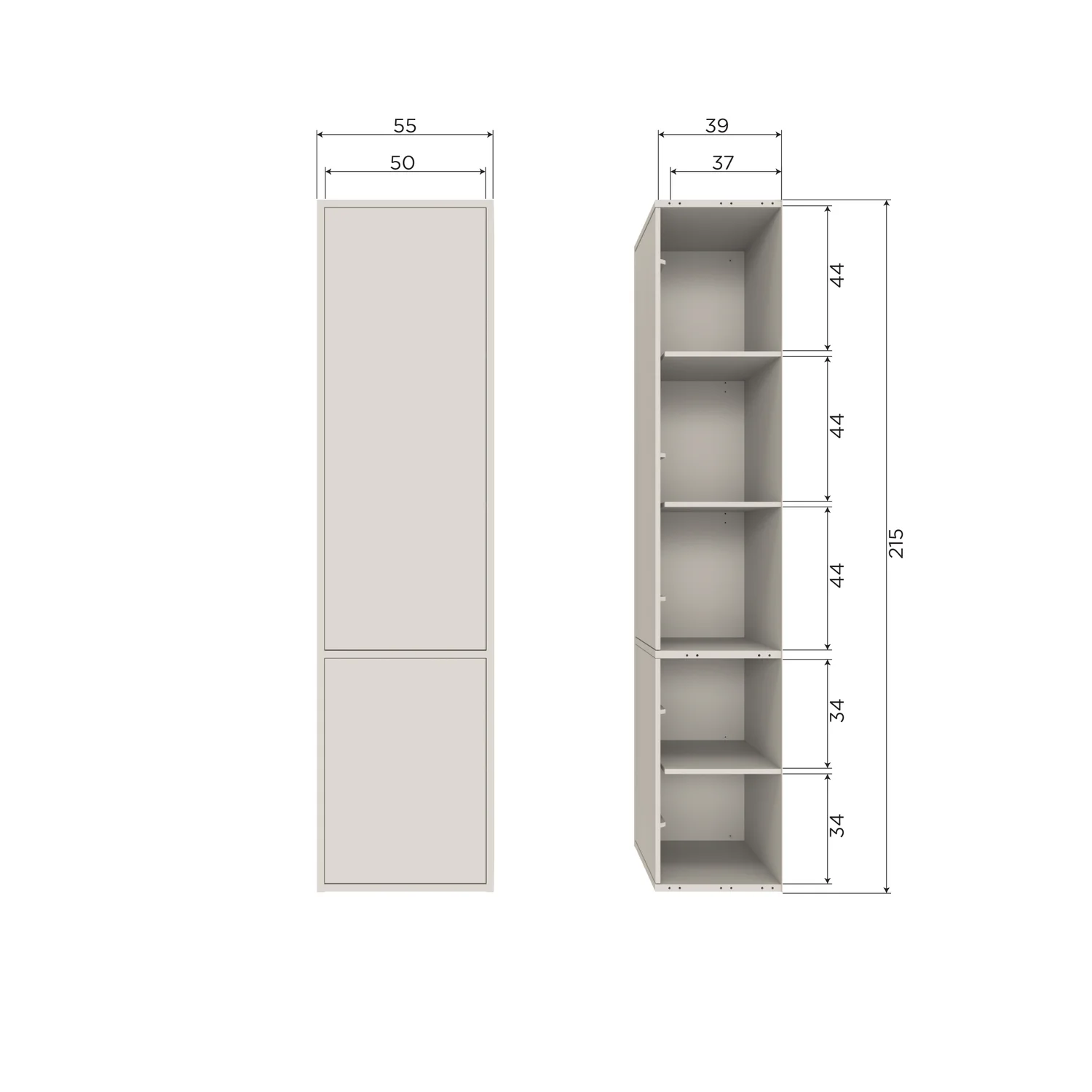 Schrank MEGGY schmal 55 cm Holzschrank Kiefer Massiv staubgrau