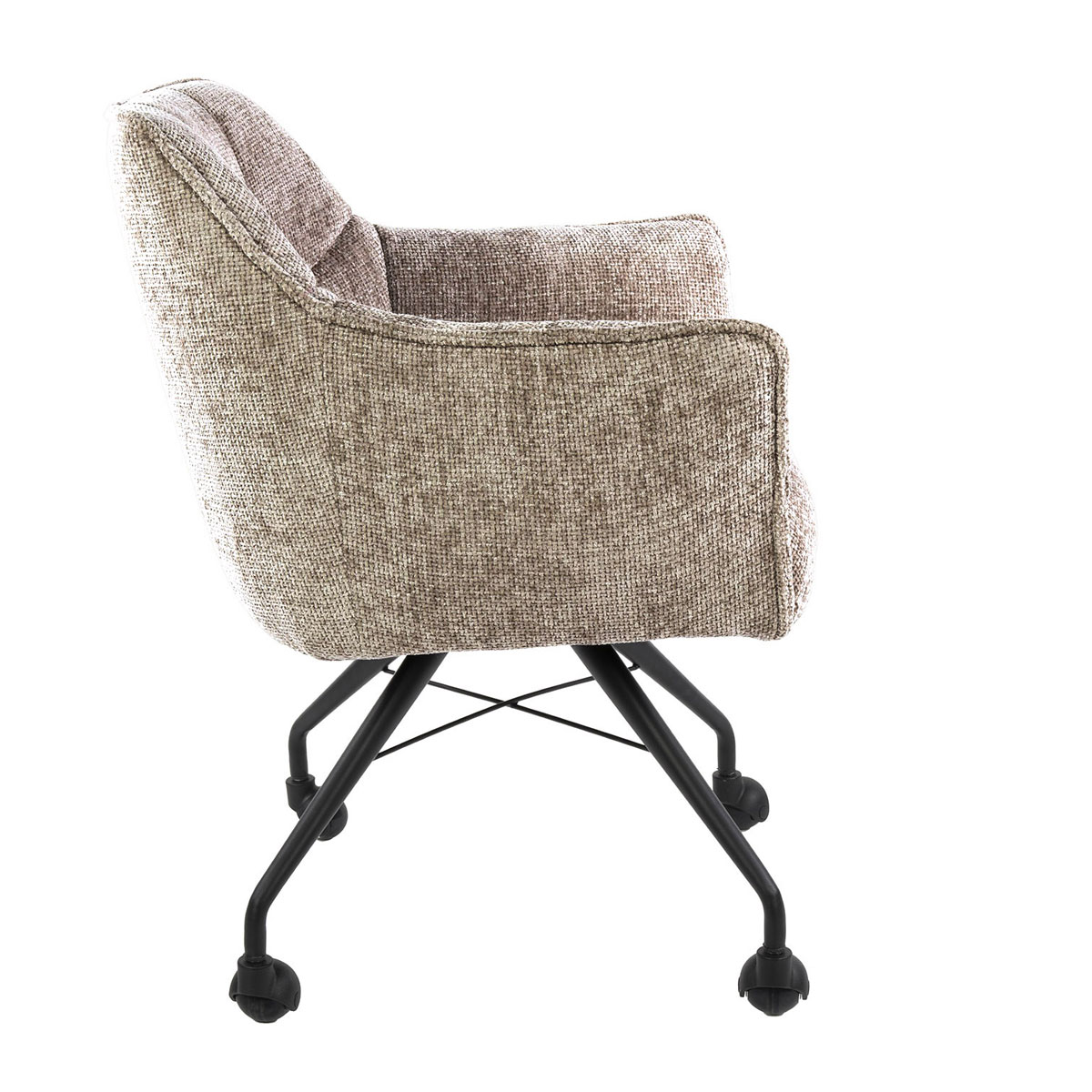 2er Set Armlehnstuhl Fino auf Rollen Chenille Stoff sandfarben