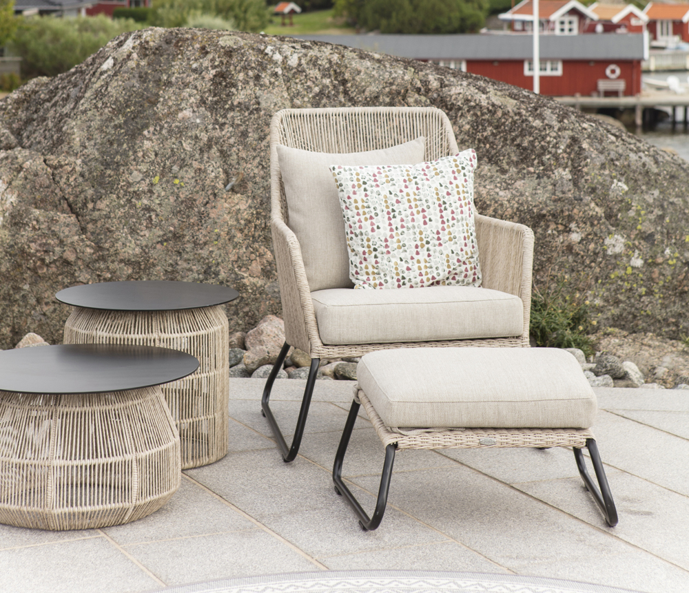 Lounge Gartensessel MIDWAY Kunstrattan beige incl. Sitzkissen