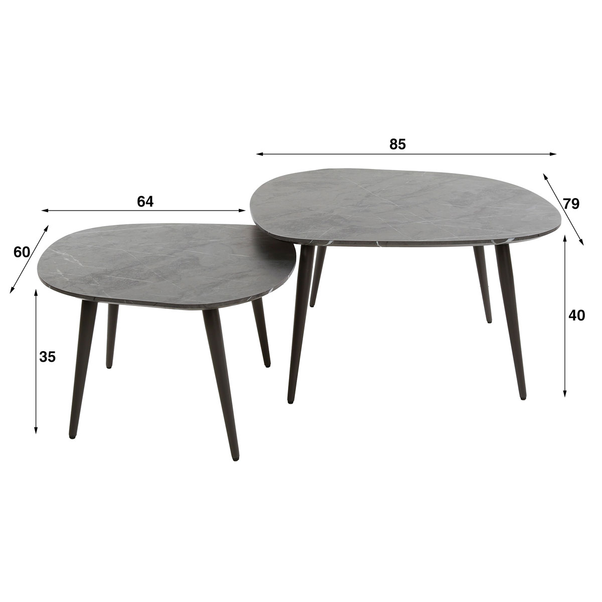 2er Set Couchtisch Hill organisch Melaminbeschichtung Keramikoptik