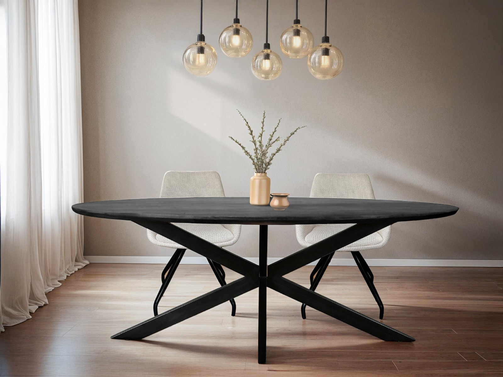 Esstisch Jesper oval 240 x 110 cm Mangoholz schwarz