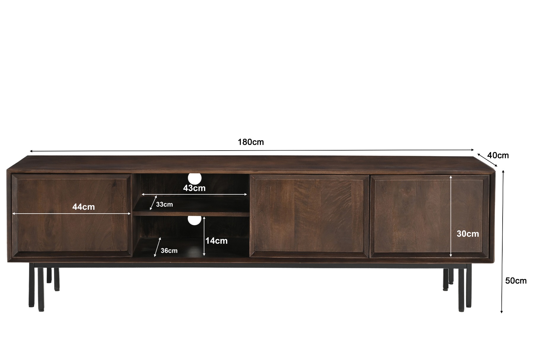 TV Möbel Lowboard Ravenstein 180 cm Mangoholz braun  