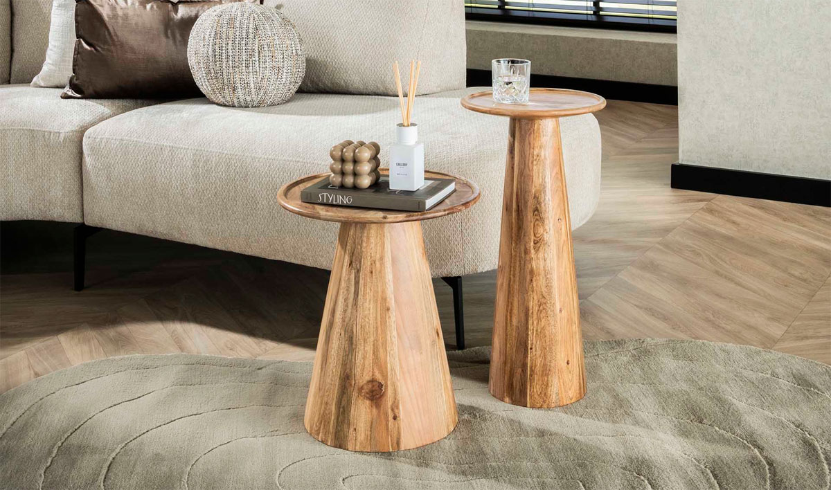 2er Set Beistelltisch MIRO Akazie Massivholz braun Tischset