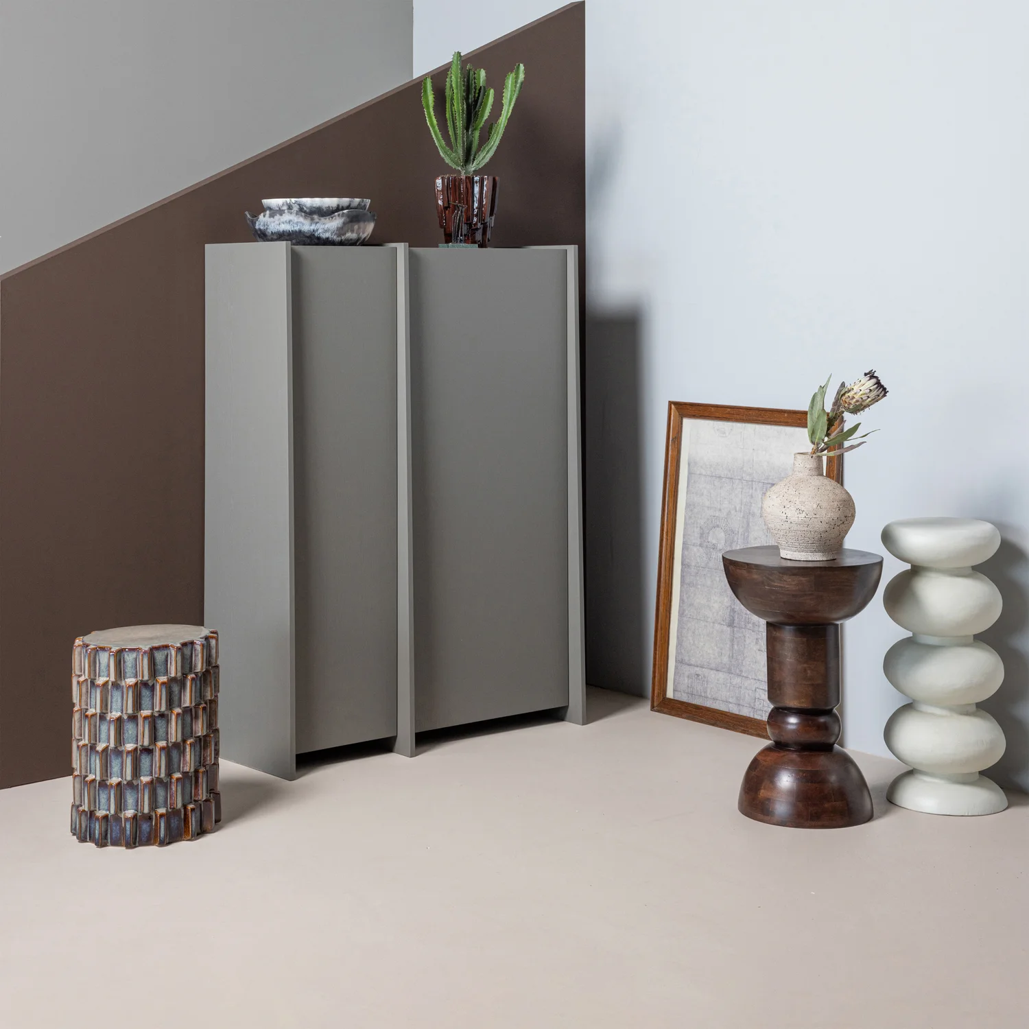 Beistelltisch BRILO Ø 29 cm Metall creme Anstelltisch Säulentisch