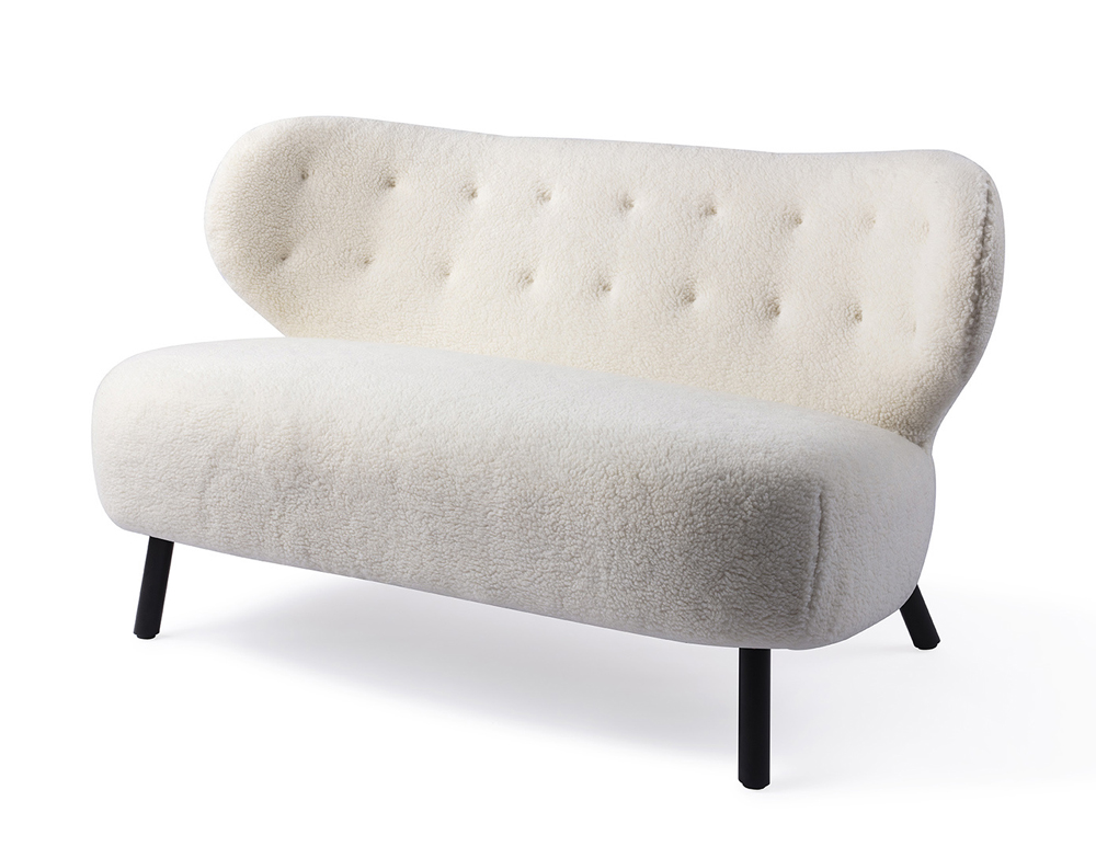 Retro Lounge Sofa Bank Kita cream Teddy Stoff