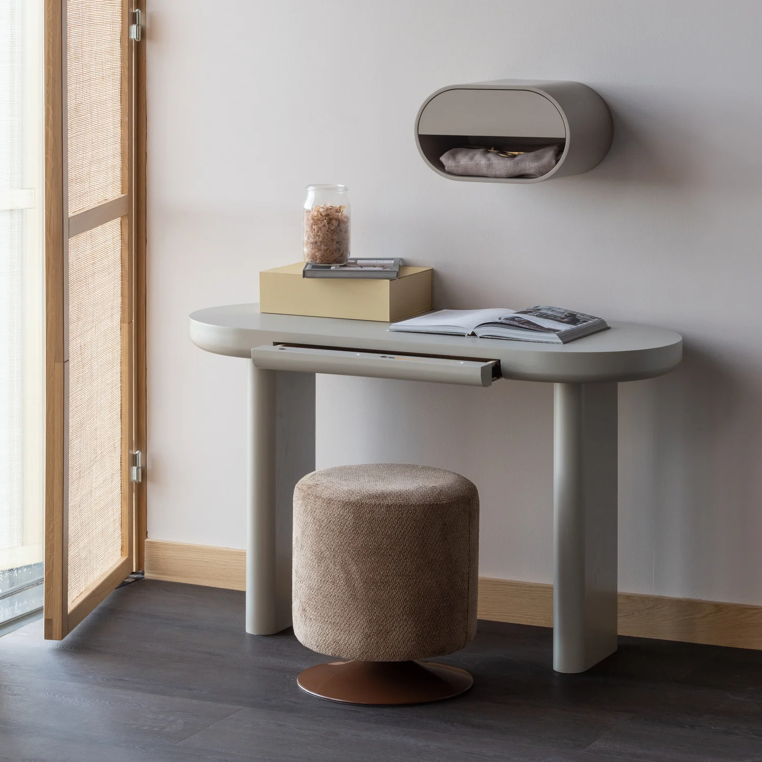 Wandregal Nachtschränkchen MOMO hängend MDF Holzmaserung sandfarben 