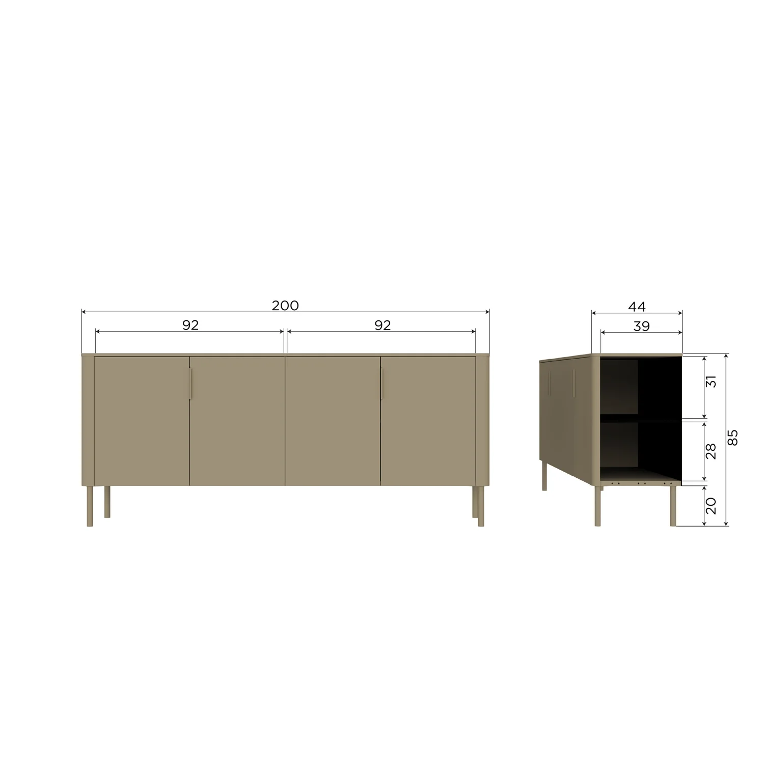 Sideboard GUNNAR 200 cm mit 4 Türen Kiefernholz schlammfarben Kommode