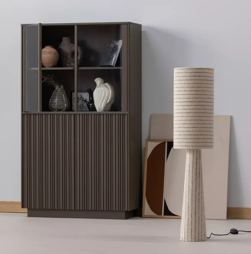 Vitrinenschrank NOVA H 172 cm mit 4 Türen Kiefer Massivholz trüffelbraun