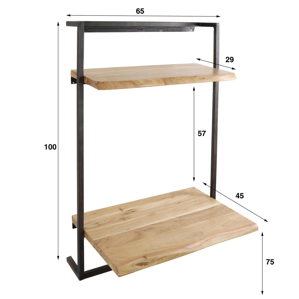 Schreibtisch Wall 65 x 45 cm Akazie Massivholz Metall Wandschreibtisch Regal