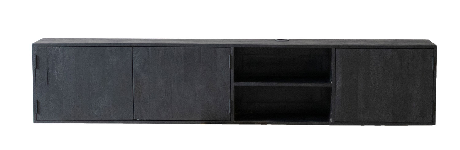 TV Board MALU 200 cm hängend Mango Holz schwarz