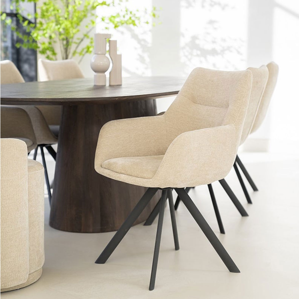 2er Set Esszimmerstuhl Bliss taupe mit Armlehne drehbar Drehstuhl