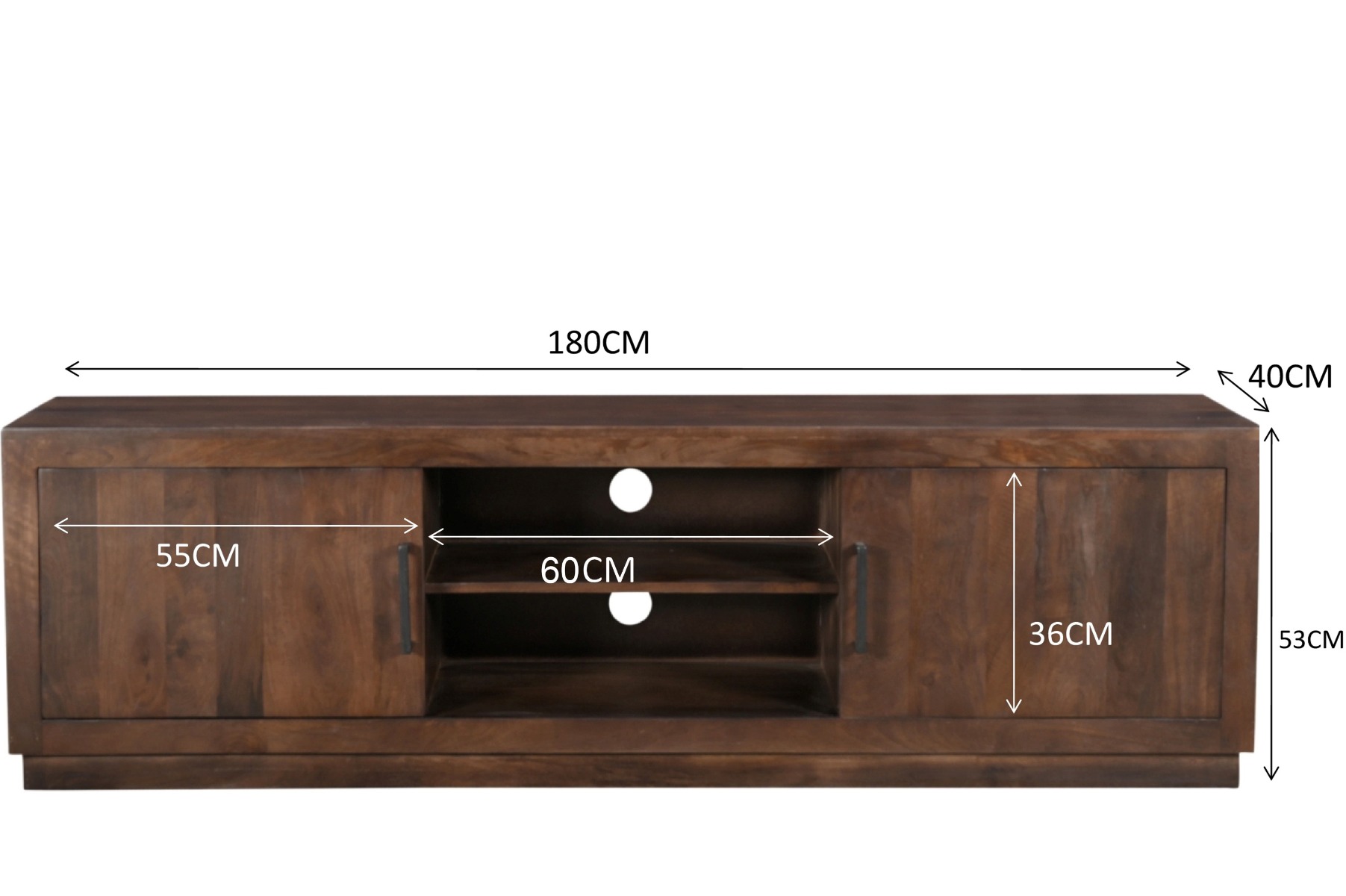 TV Möbel Jaxx B 180 cm Lowboard Mangoholz braun