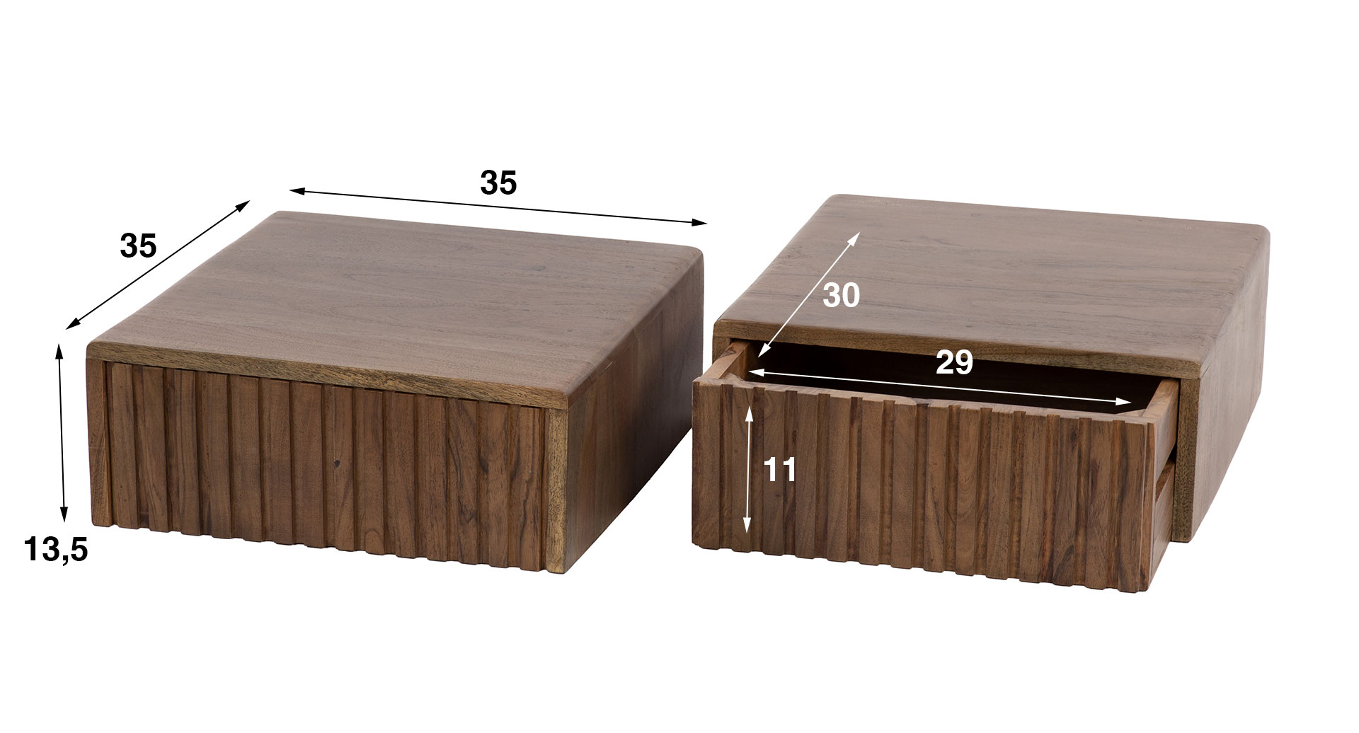 2er Set Nachtschränkchen SOUL mit Schublade Akazie Massivholz braun Nachttisch