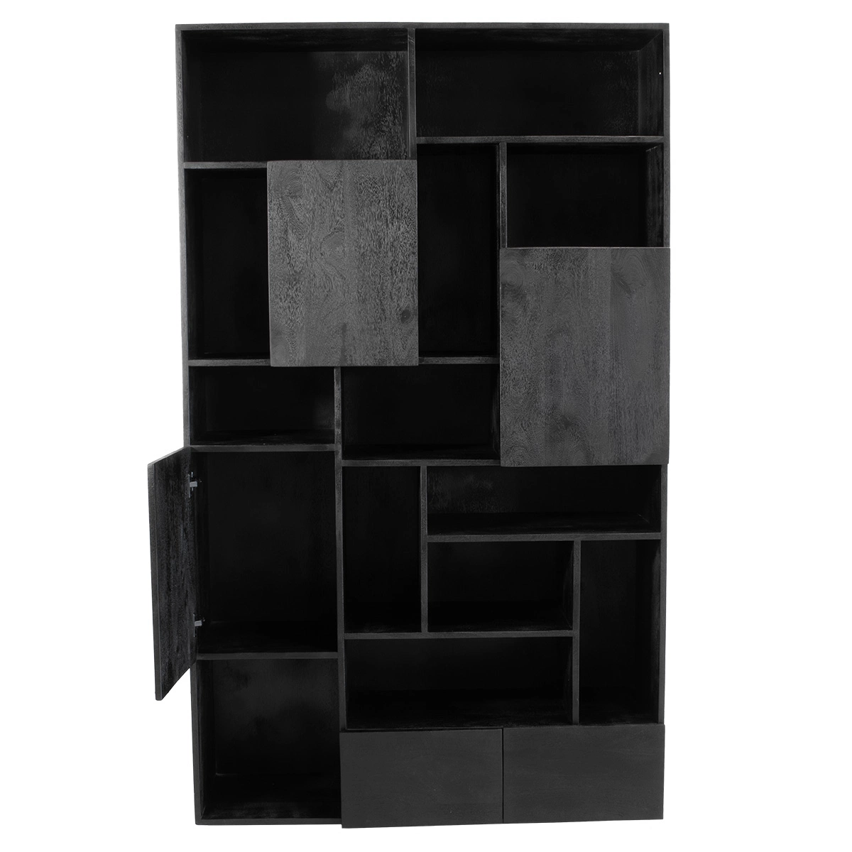 Wandschrank Mala H 200 cm Mangoholz schwarz Regal