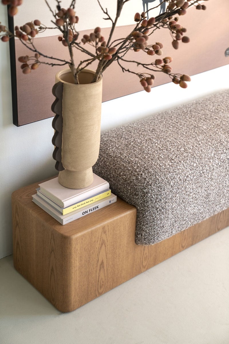 Sitzbank Bank George 133 cm Esche Furnier Stoff Flou taupe