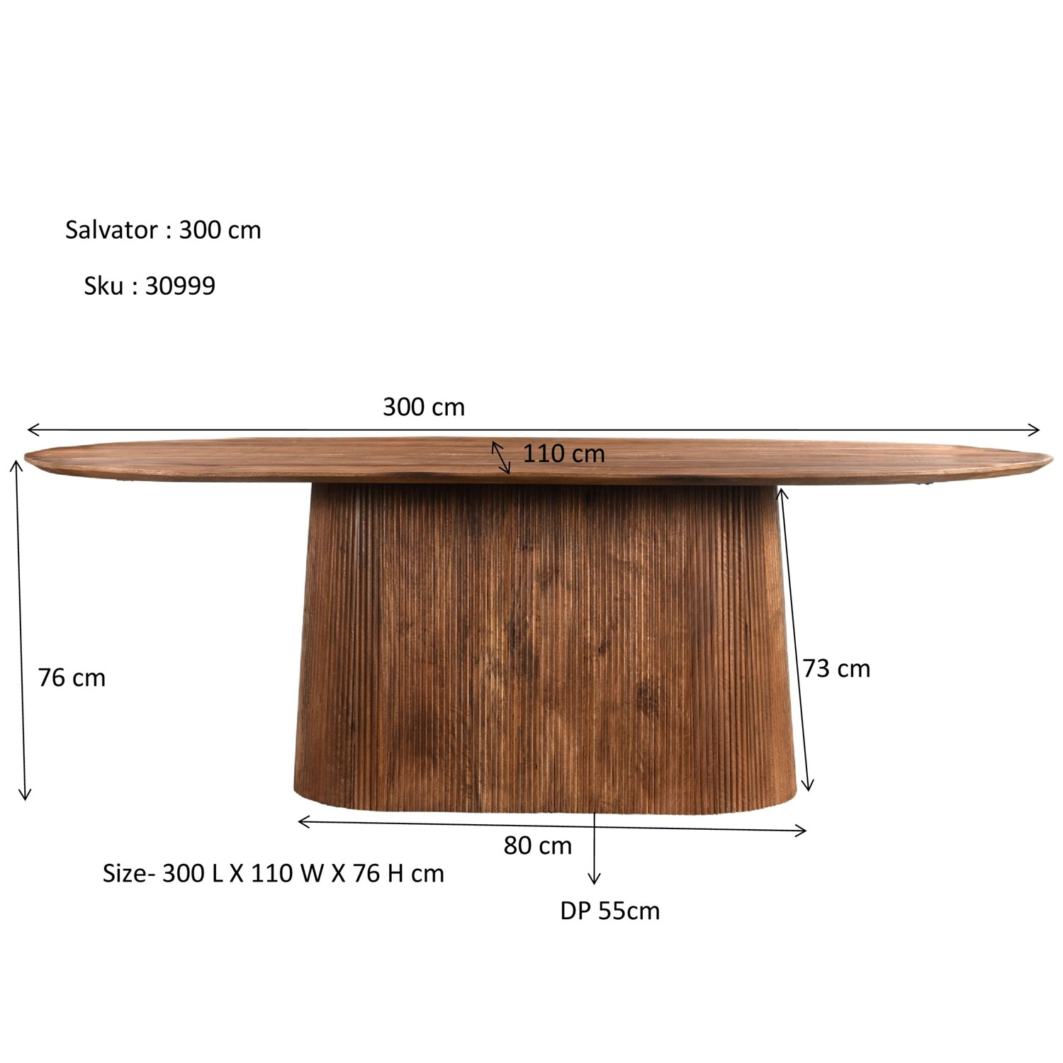 Esstisch Salvator oval 300 x 110 cm Mangoholz hellbraun