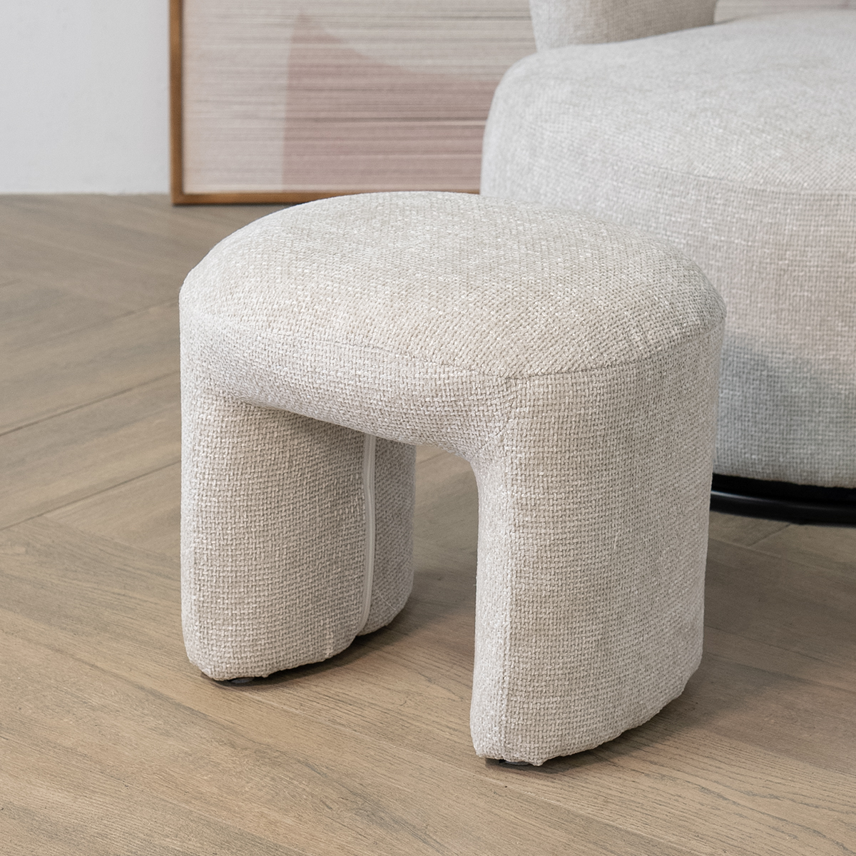 Hocker NASAHI Fusshocker Bouclé Stoff beige