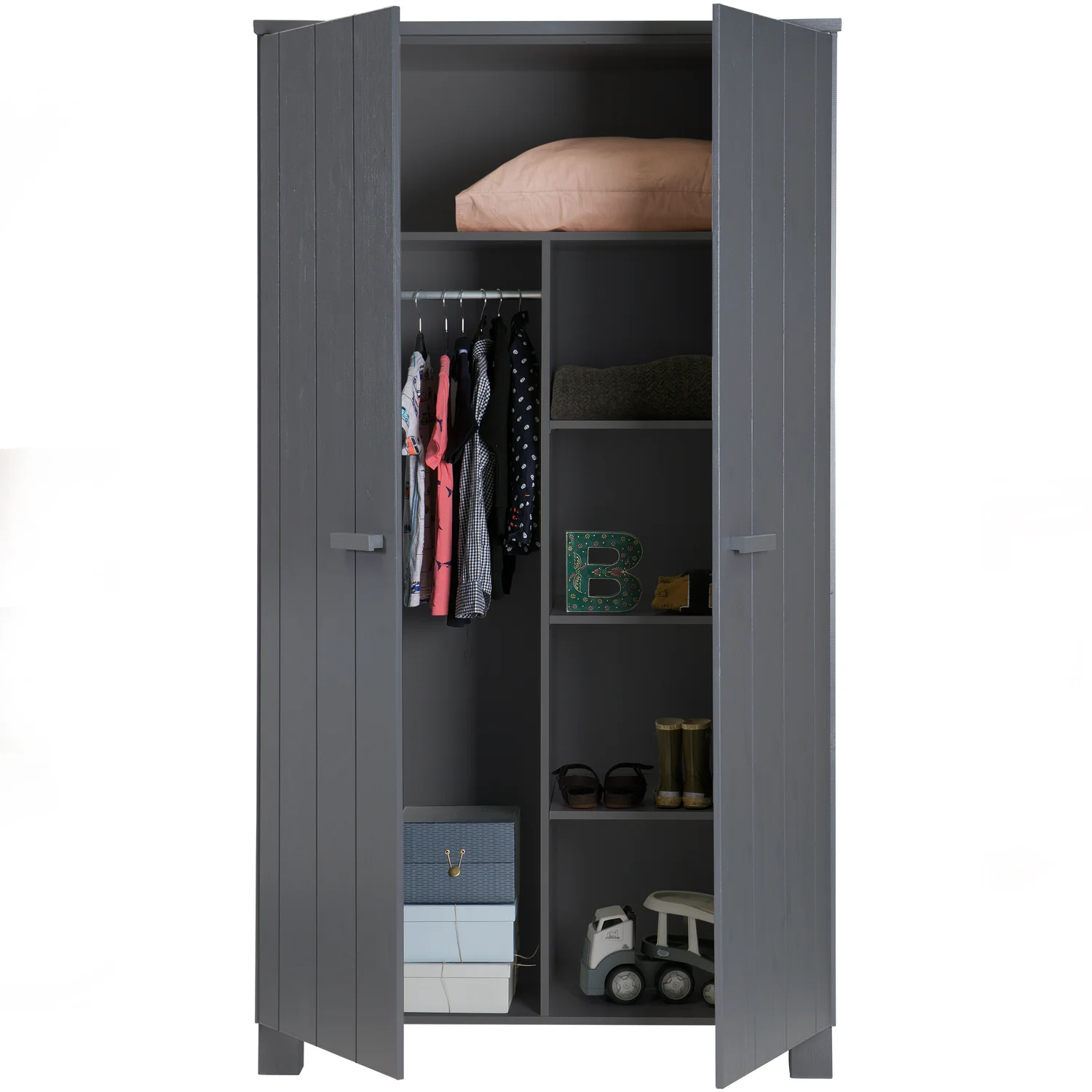 woood Kleiderschrank DENNIS Schrank Kiefer stahlgrau
