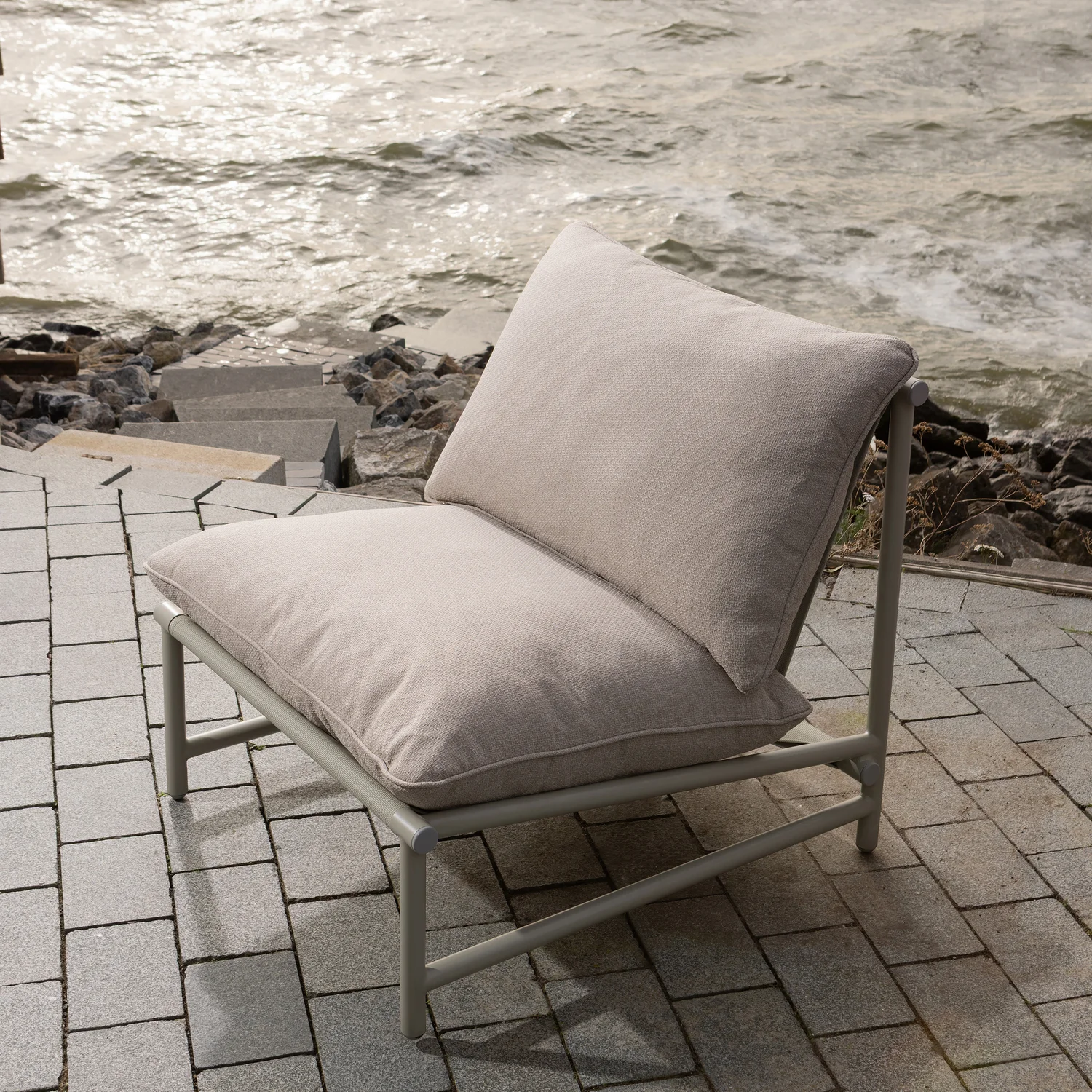 Outdoor Lounge Sessel ELVO Aluminium Olefinbezug sandfarben Gartensessel